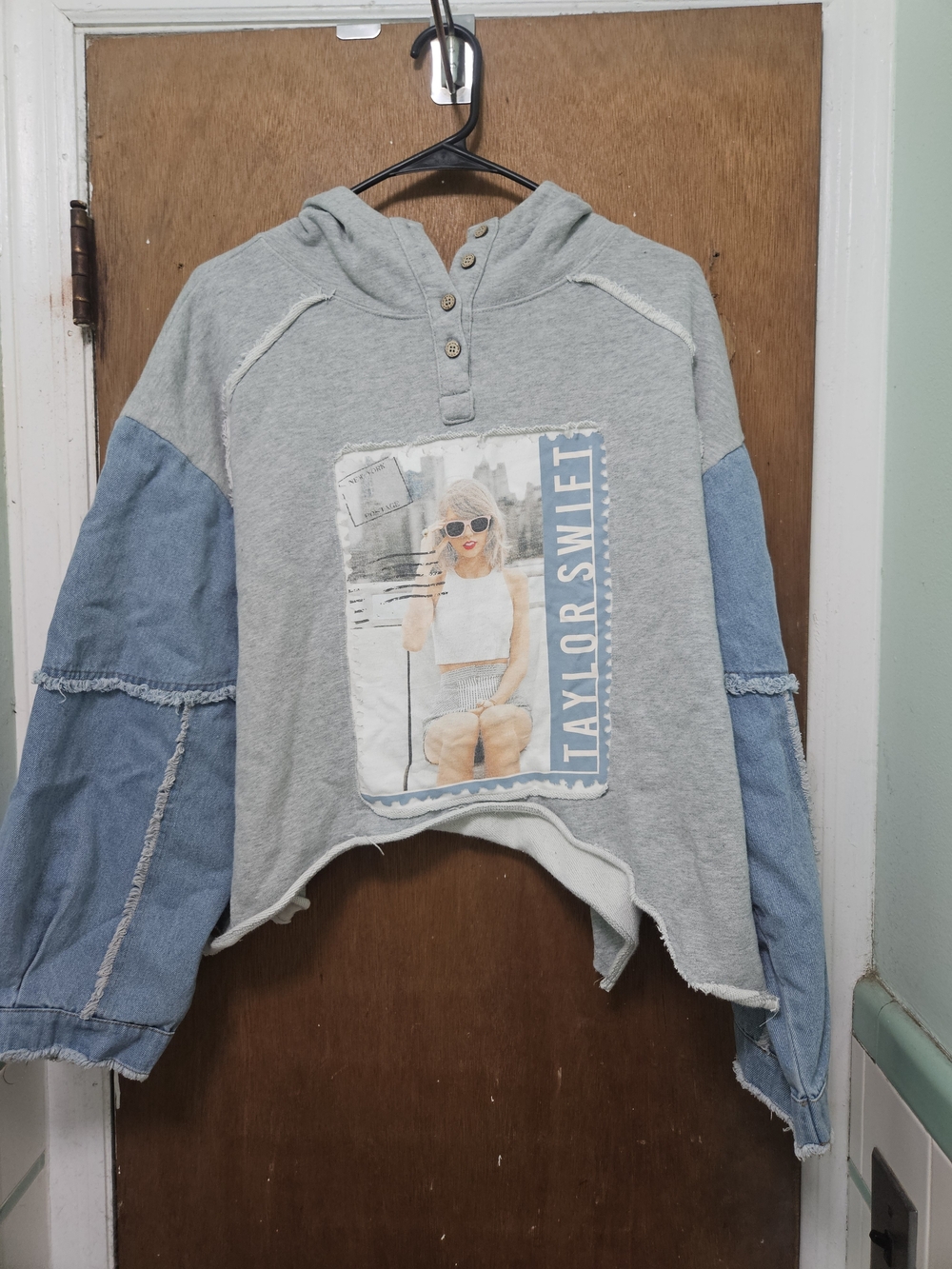 Ces Femme Gray Hoodie with Light Blue Denim Sleeves - Taylor Graphic